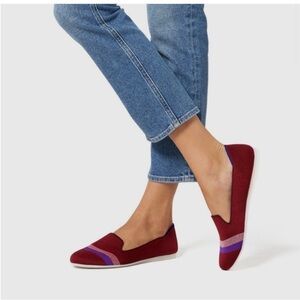 New Retired Rothy’s The Loafer Garnet Red Reflective Stripe Flats Round Toe